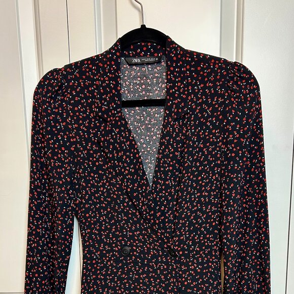 ZARA Black Red Floral Print Ruffled Jumpsuit Romper Dress - Picture 8 of 8